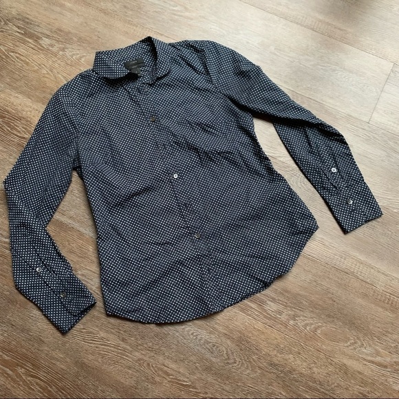J.CREW Polka Dot Slim Stretch Perfect Shirt In Navy White 4 - Picture 2 of 9